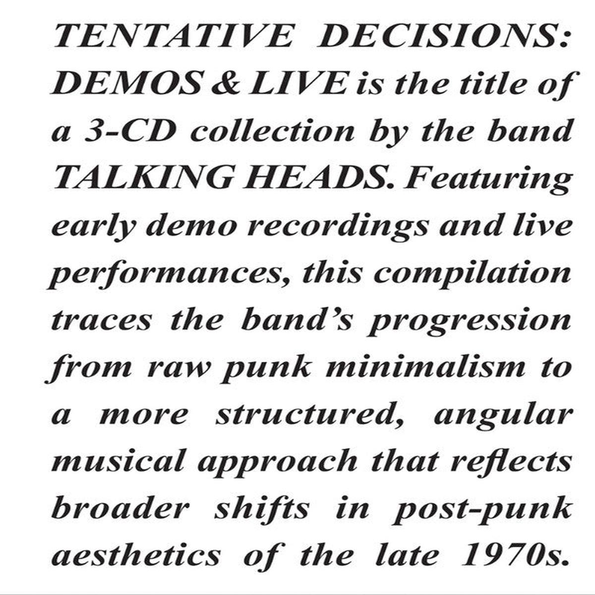 TALKING HEADS – TENTATIVE DECISIONS : 3CD SET – CD