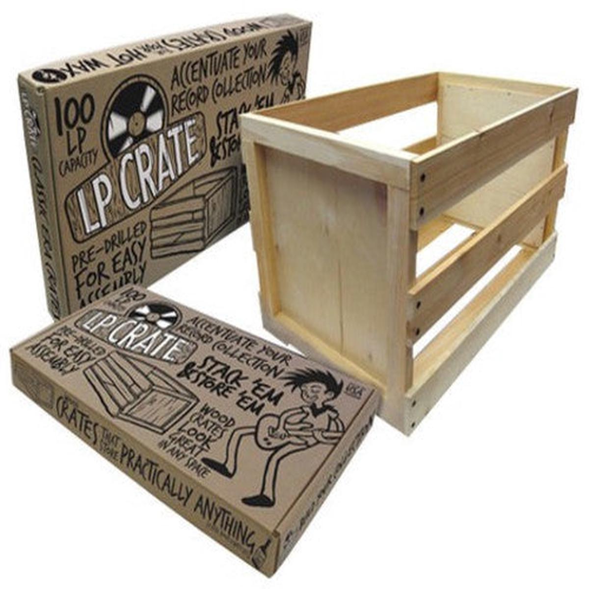 LP CRATE : WOODEN – UNASSEMBLED : HOLDS 100 RECORDS – ACC