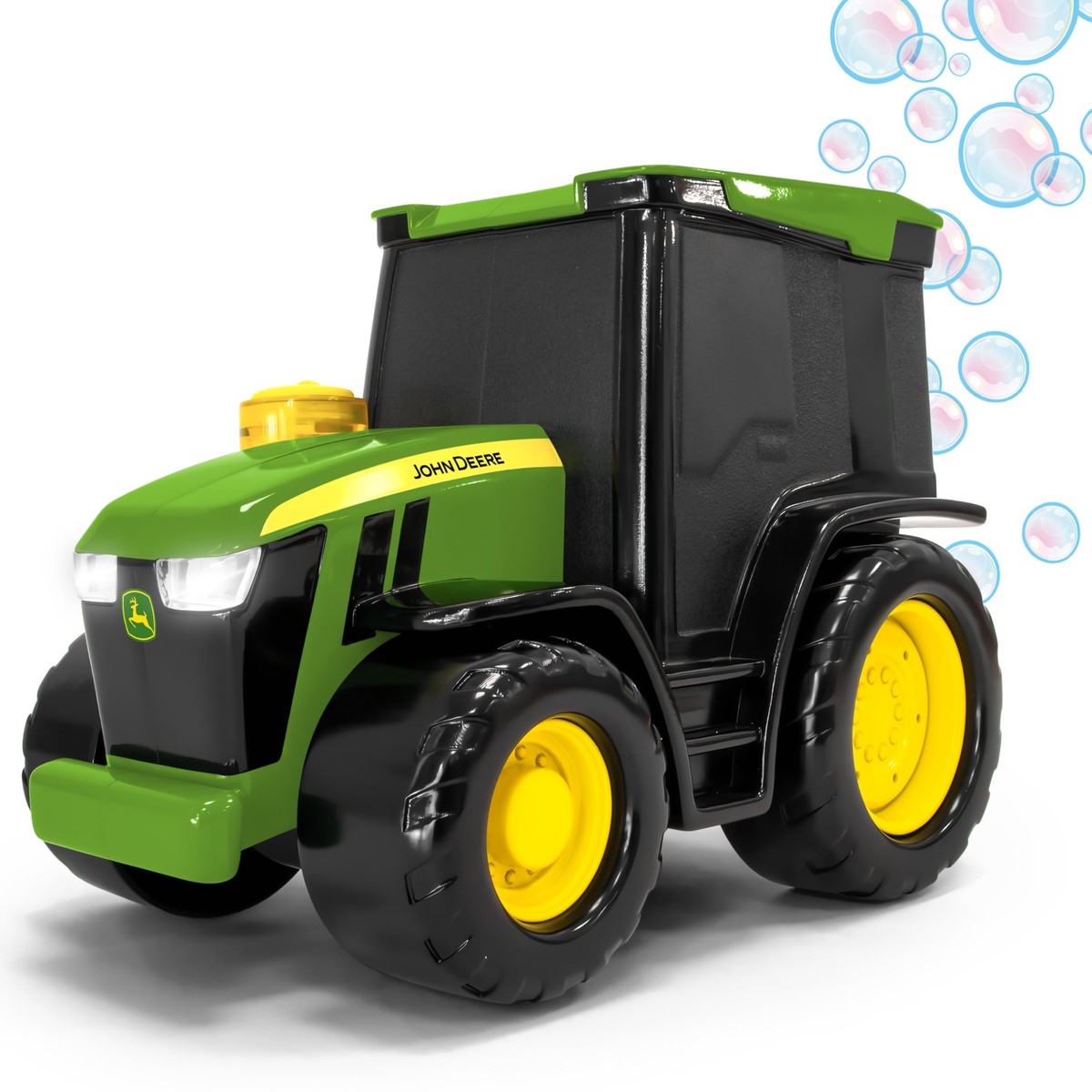 John Deere Bubble N Go Tractor, Battery Powered Bubble Blowing Ride On Toy with Real Headlights and Smart Motion Sensors