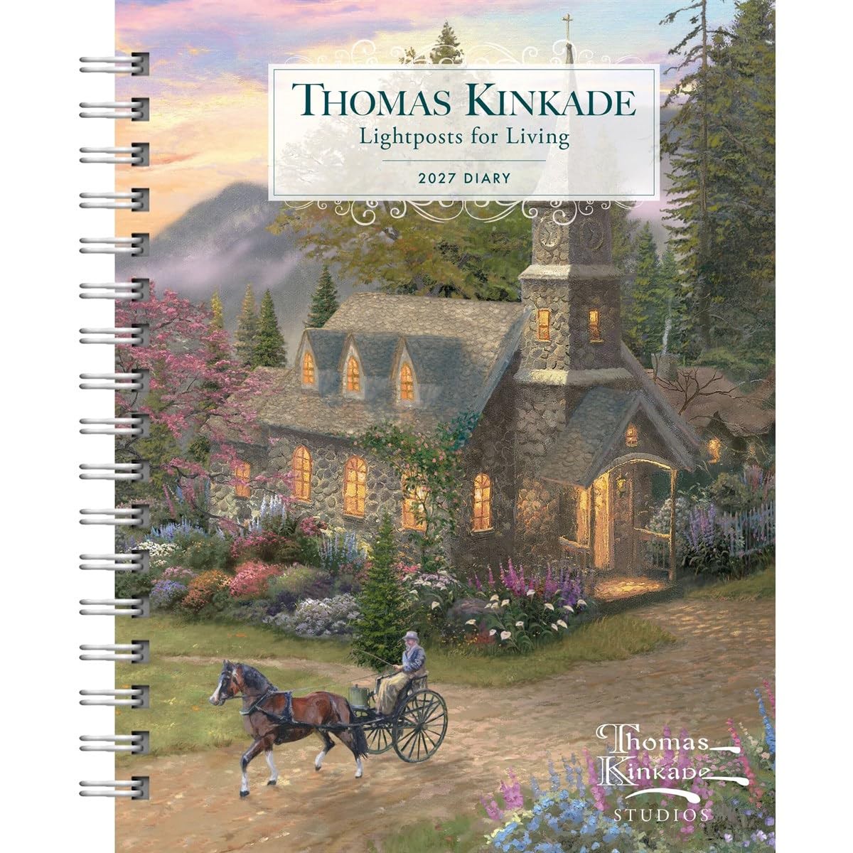Carousel Worldwide 2027 Thomas Kinkade Lightposts for Living Diary, Week to View, Deluxe Wire-O