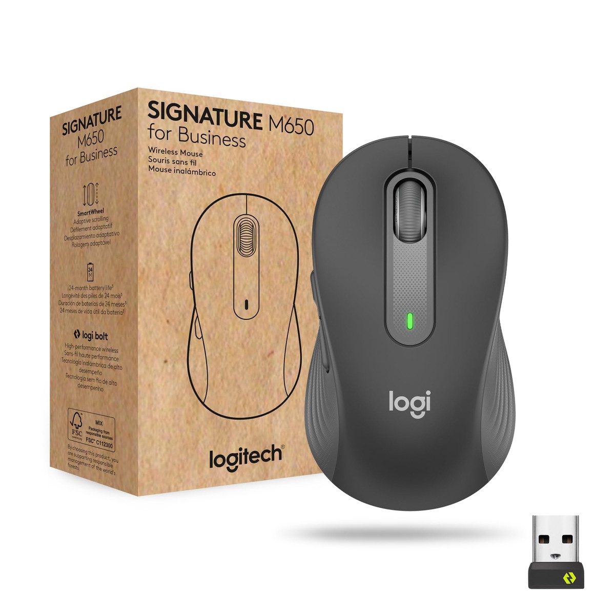 Logitech Signature M650 for Business Wireless Mouse, For Small to Medium Sized Hands, Logi Bolt, Bluetooth, SmartWheel – Grey