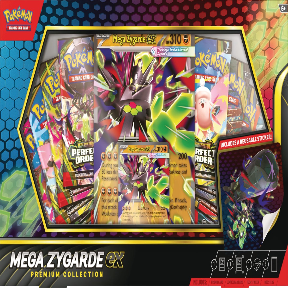 Pokmon TCG: Mega Zygarde ex Premium Collection (1 Promo Card, 1 Oversize Lenticular Card, 1 Tech Sticker, 8 Boosters