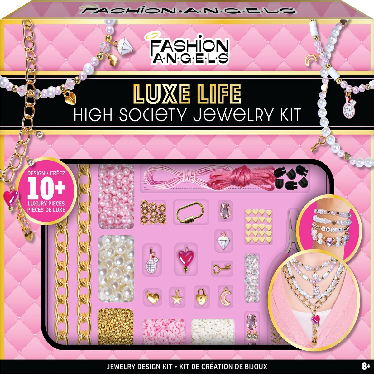 Fashion Angels Basic Fun Luxe Life High Society Jewellery Kit for Girls Includes 10+ Luxury Charms, Gold Chains, Gemstone Beads & Tools Make Elegant DIY Jewellery Ages 8+
