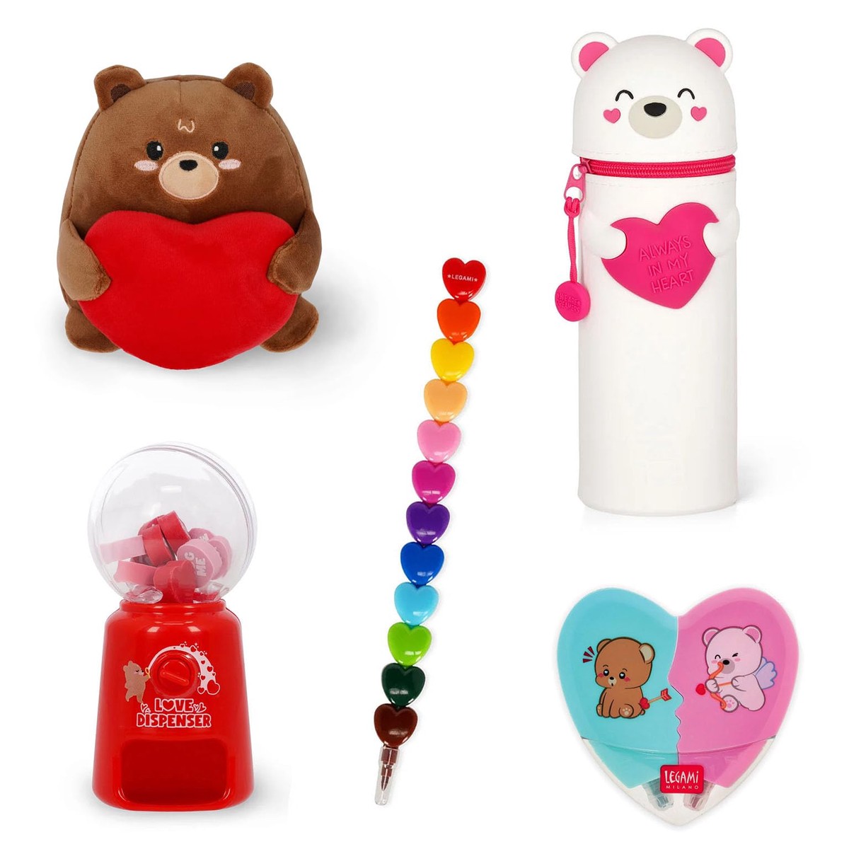 LEGAMI Bundles, Valentine’s Day Kawaii Pencil Case, Special Edition, Highlighter, Heart Special Edition, Table Lamp, Eraser Dispenser, 12 Colours