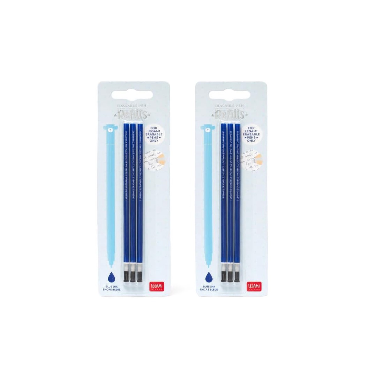 Legami Erasable Pen Refill, Blue Ink, 3 Pieces, 13 cm, Set of 2 Packs