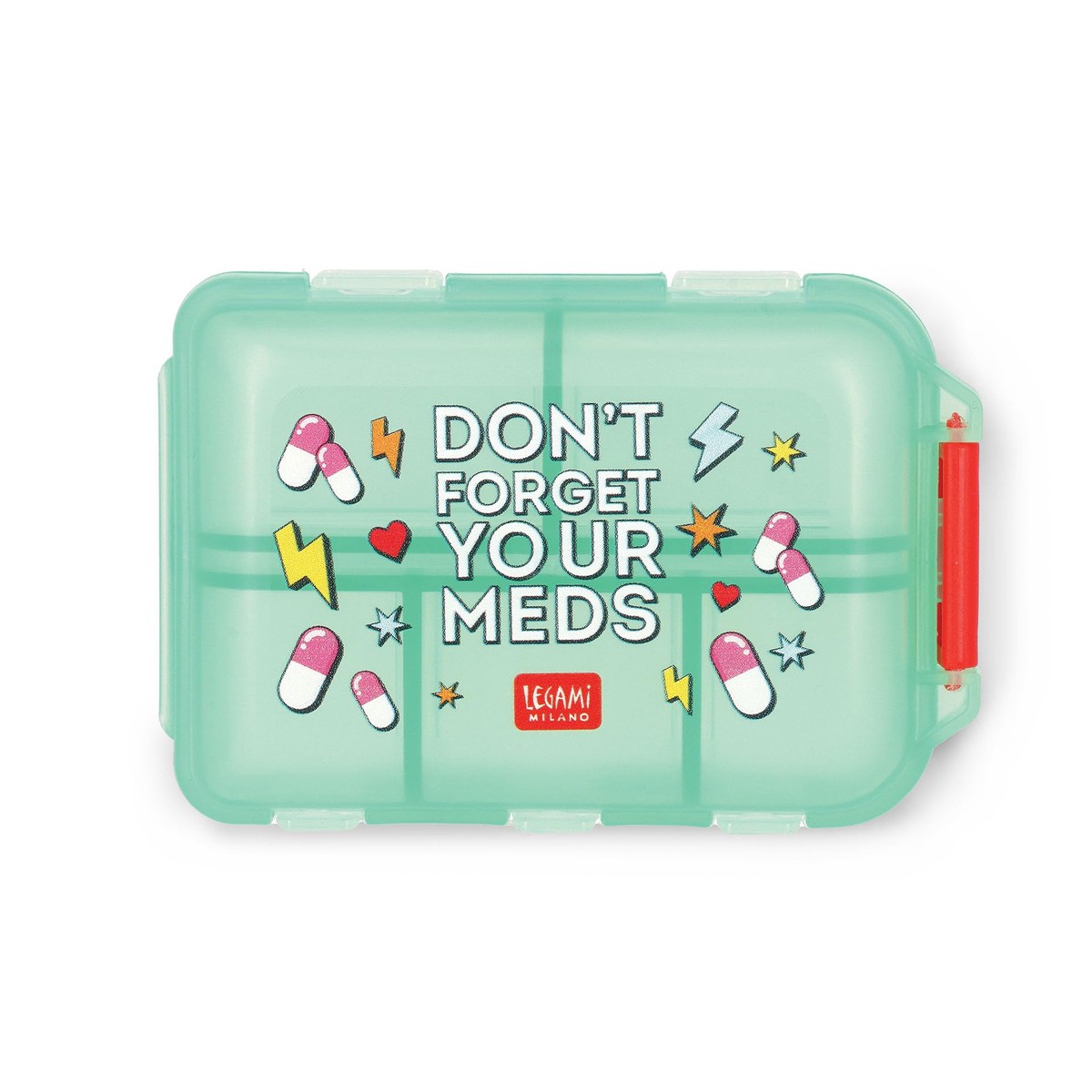 Legami – Sos Pill Box with 10 Compartments, Perfect for Travel, 40 x 15 x 3 cm