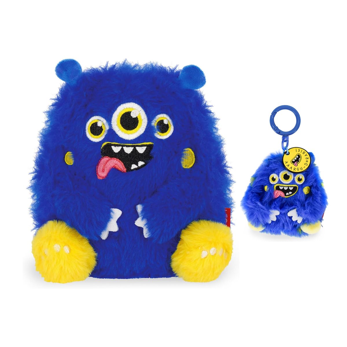 LEGAMI – Super Soft Plush Monster Theme Mini Size with Customisable ID Card Free Standing 14x15x12cm Plush Key Ring Pendant Engraved Message and Carabiner Hook 7x11cm