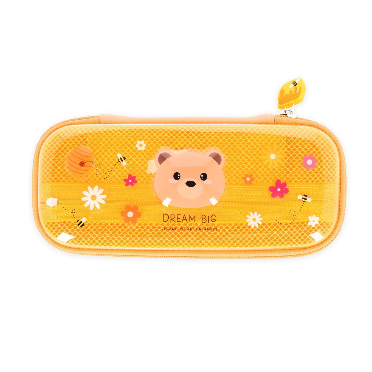 Legami – Wonderwow Pencil case, 2 compartments and Inner Pen Holder, Inner Compartment with mesh Fabric, Zip Closure, 23 x 11 x 5 cm, Yellow, 23x11x5 cm, Teddy Bear