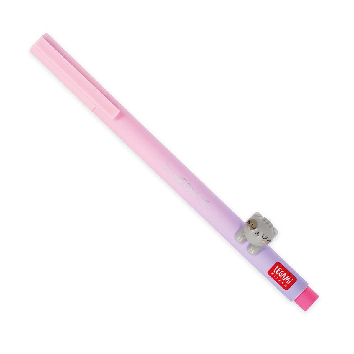 Legami – Gel Pen with Decorative Animal – Lovely Friends, Kitty Theme, Avoid Rolling, Pink Ink, Removable and Recombinable Animal, 0.5 mm Tip