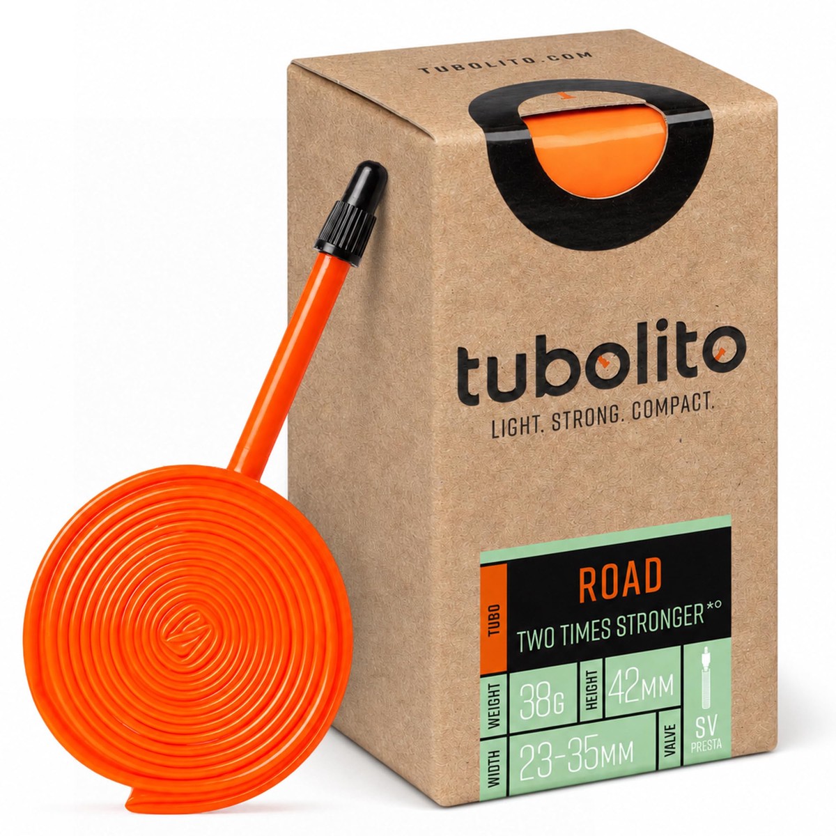 Tubolito Tubo Road 622 x 23-35mm Bike Inner Tube, Lightweight TPU, 42mm Presta Valve, Puncture Resistant, 38g, Orange, for Road Bikes with Disc & Rim Brakes