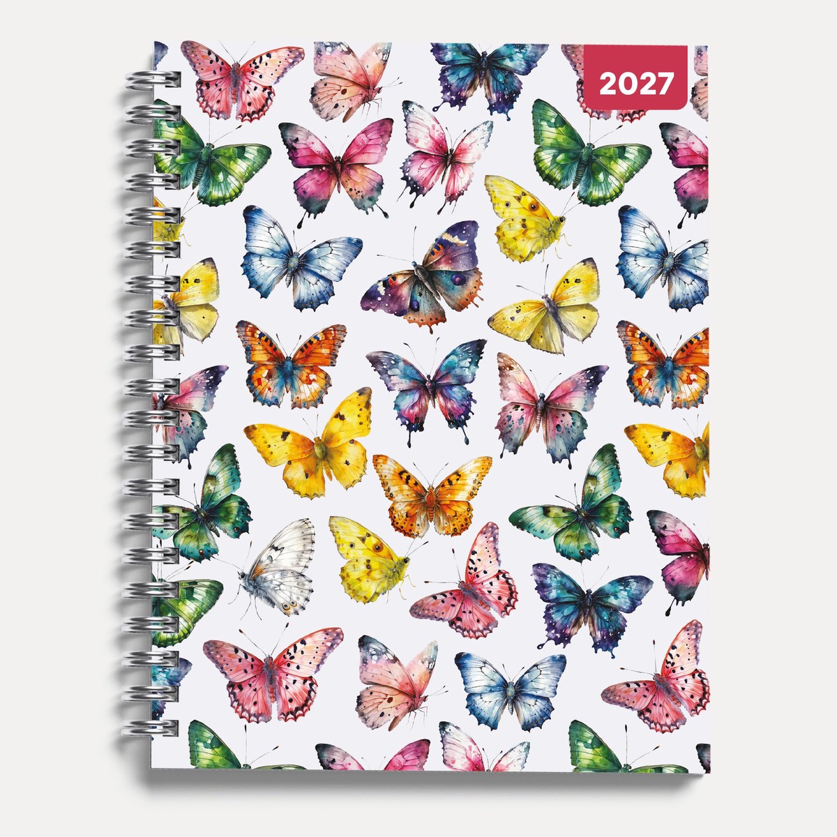 Butterflies 2027 A5 Spiral Diary, Week to View Planner – Hardcover With Elastic Closure, Ribbon Marker – 160mm x 196mm – By Red Robin Publishing
