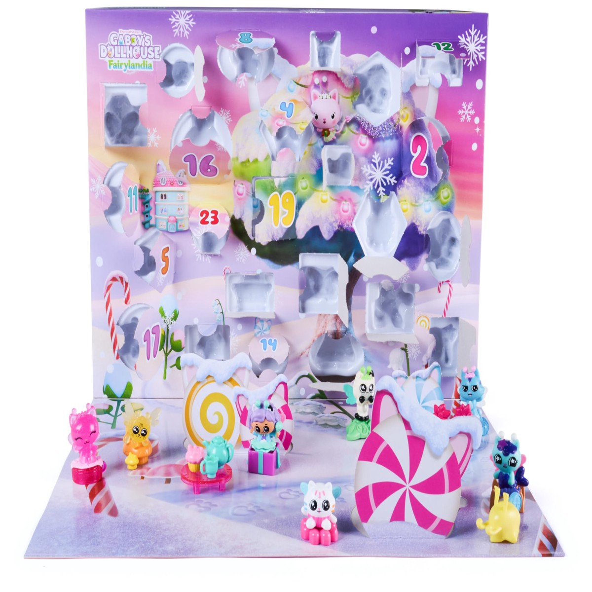 Gabby’s Dollhouse DreamWorks Fairylandia Advent Calendar with 24 Surprise Toys for Girls and Boys, Holiday Advent Calendars Set with Toy Figures and Doll House Accessories for Ages 3+