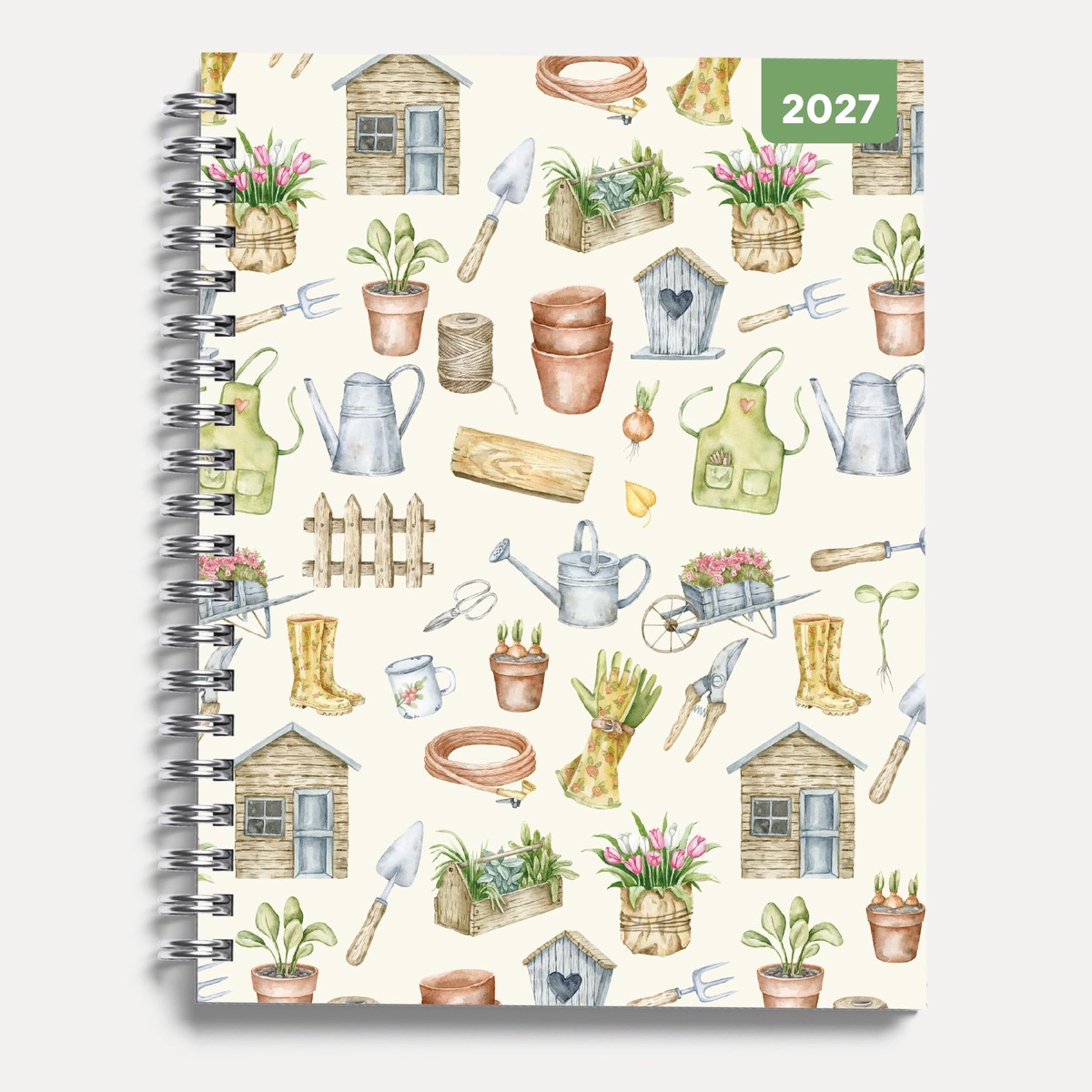 Garden Life 2027 A5 Spiral Diary, Week to View Planner – Hardcover With Elastic Closure, Ribbon Marker – 160mm x 196mm – By Red Robin Publishing
