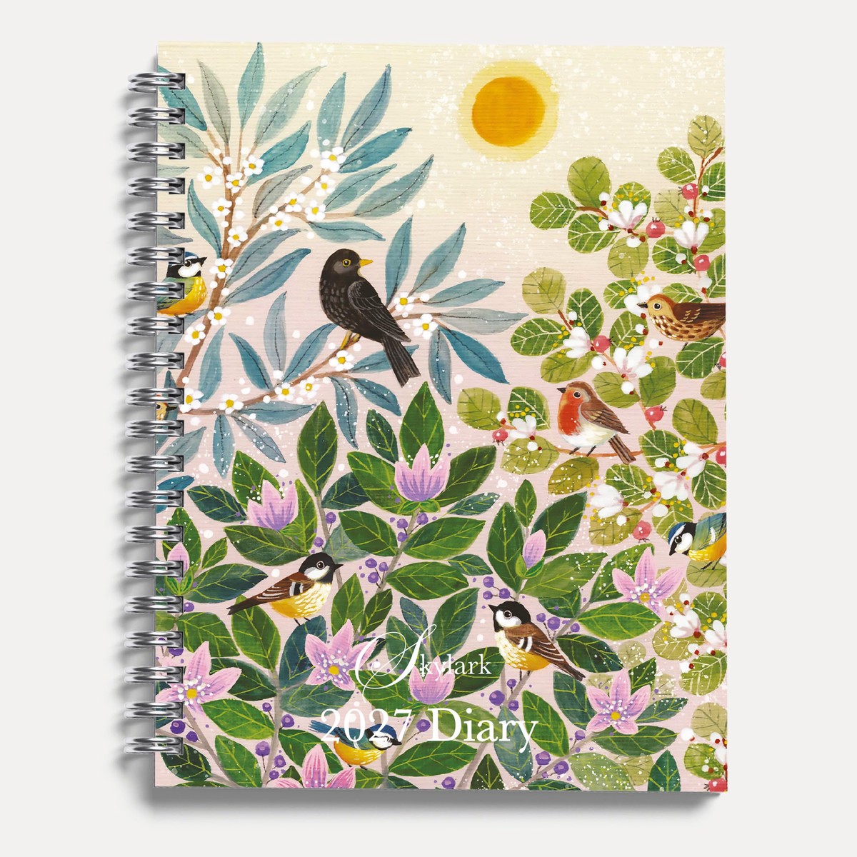 Skylark – Garden Birds 2027 A5 Spiral Diary, Week to View Planner – Hardcover With Elastic Closure, Ribbon Marker – 160mm x 196mm – By Red Robin Publishing