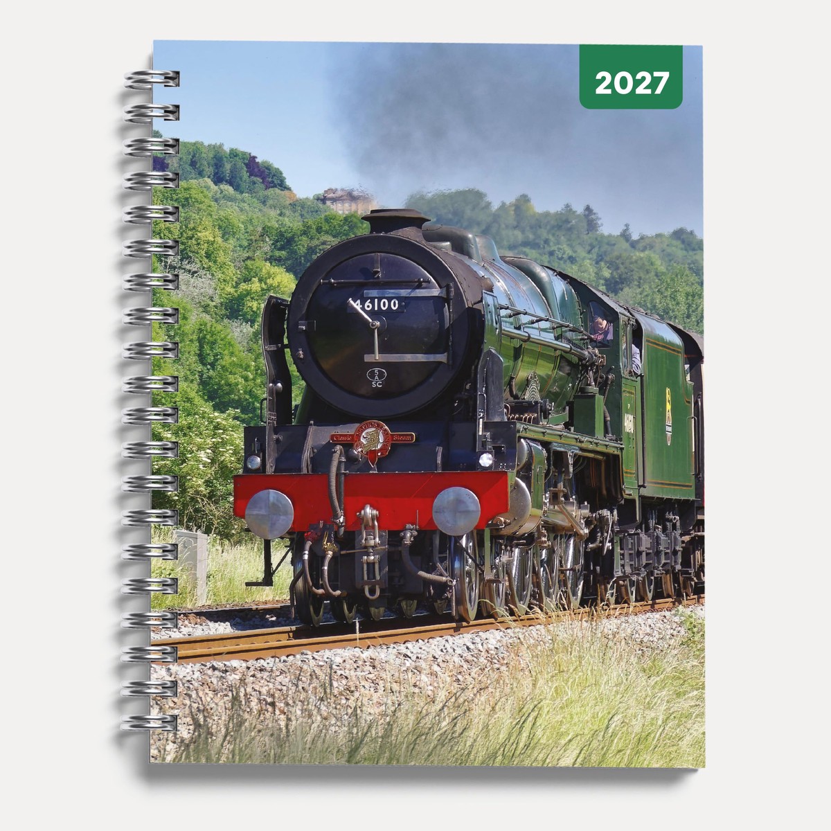 Steam Trains 2027 A5 Spiral Diary, Week to View Planner – Hardcover With Elastic Closure, Ribbon Marker – 160mm x 196mm – By Red Robin Publishing