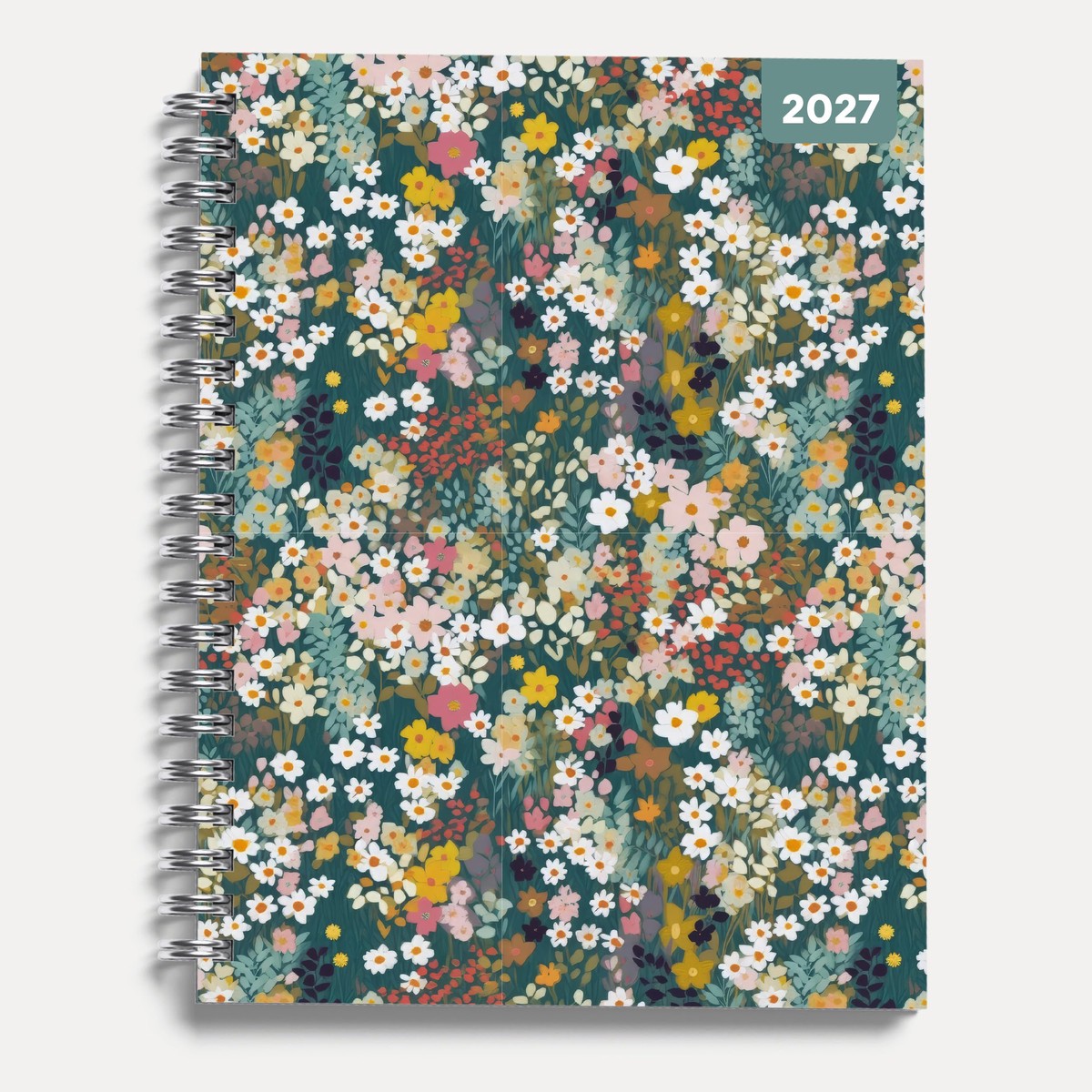 Meadow Flowers 2027 A5 Spiral Diary, Week to View Planner – Hardcover With Elastic Closure, Ribbon Marker – 160mm x 196mm – By Red Robin Publishing