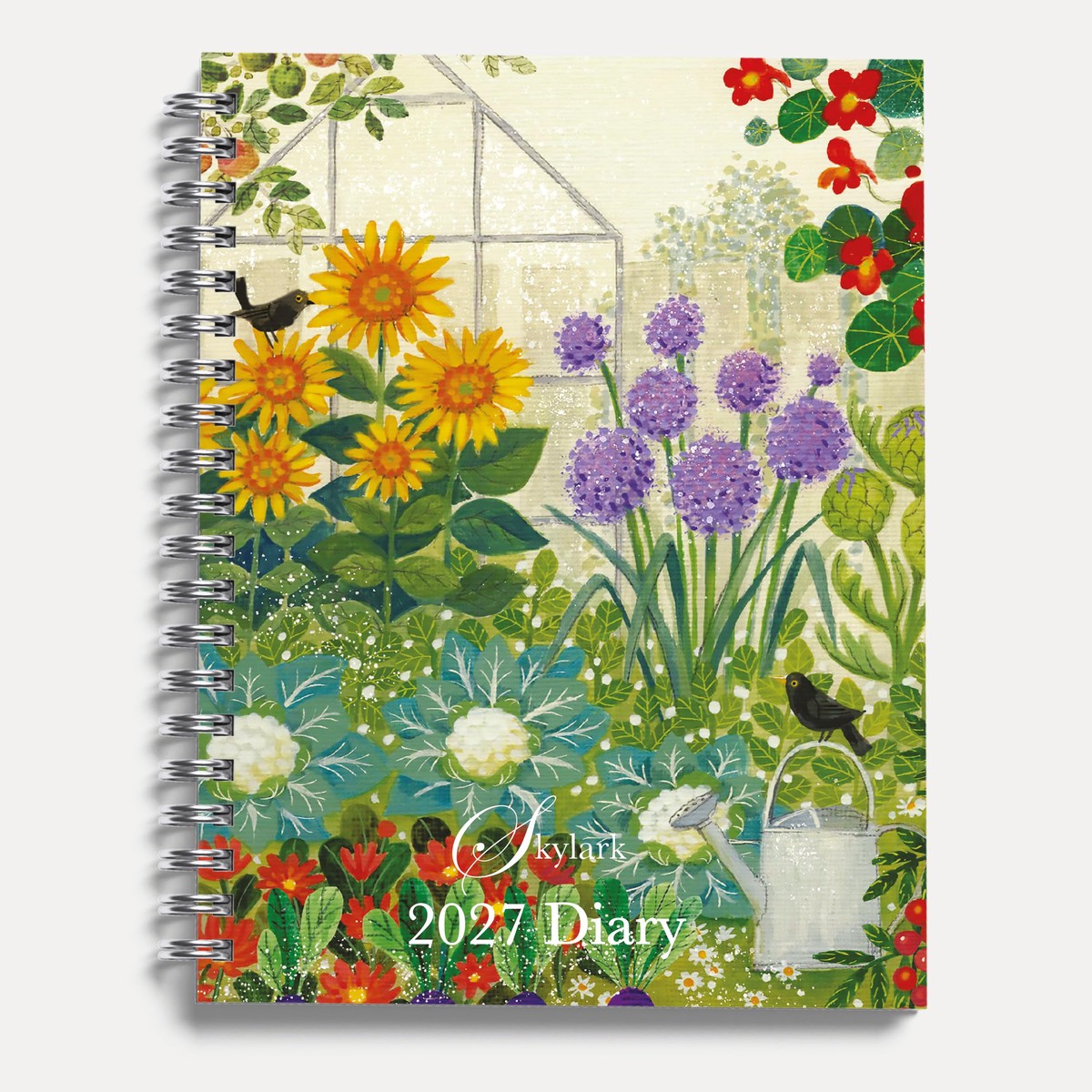 Skylark – Summer Bloom 2027 A5 Spiral Diary, Week to View Planner – Hardcover With Elastic Closure, Ribbon Marker – 160mm x 196mm – By Red Robin Publishing