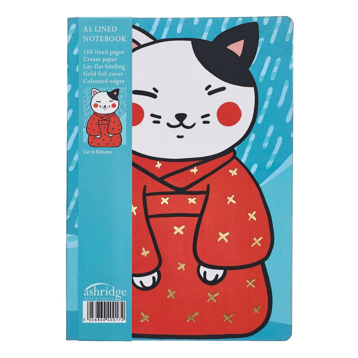 A5 Foil Notebook Cat in Red Kimono