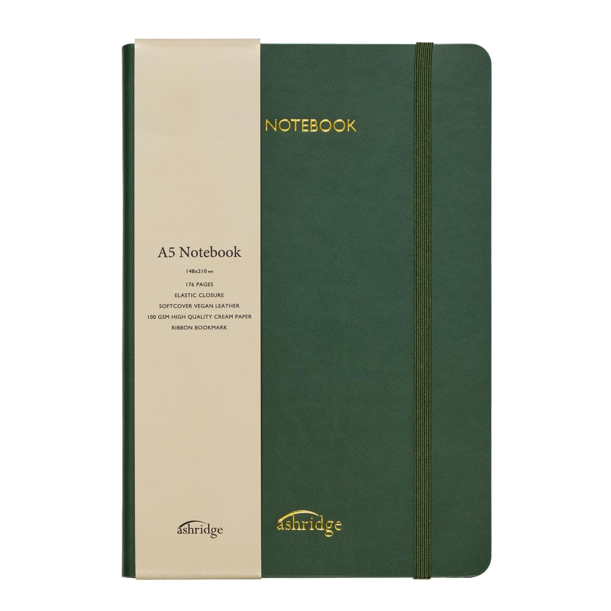Olive Green Softcover Notebook Multicolour Edge, Vegan Leather, A5, 176 Pages