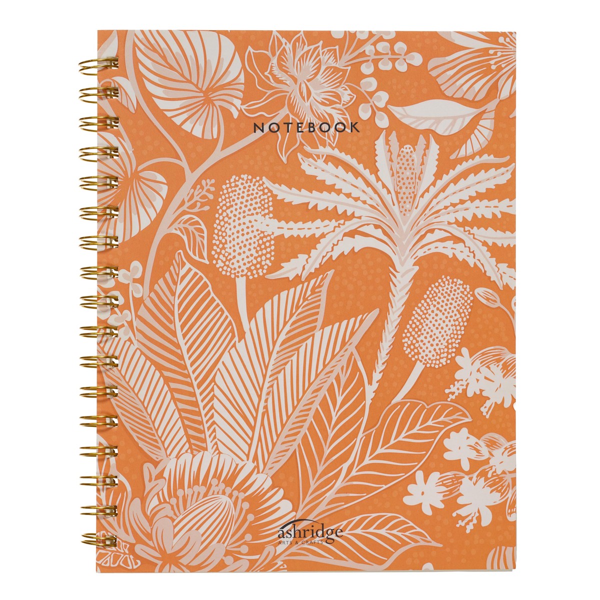 Wiro-Bound Lined Notebook Orange Floral Design with 196 Cream Pages
