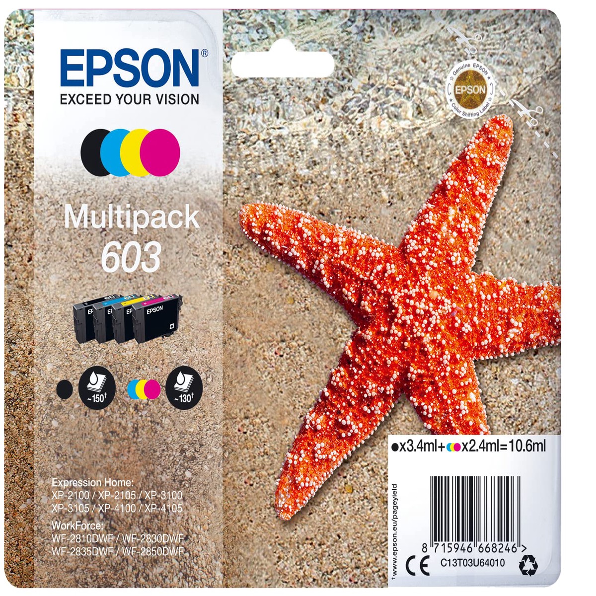 Epson 603 Starfish Genuine , 4-Colours Multipack Ink Cartridges
