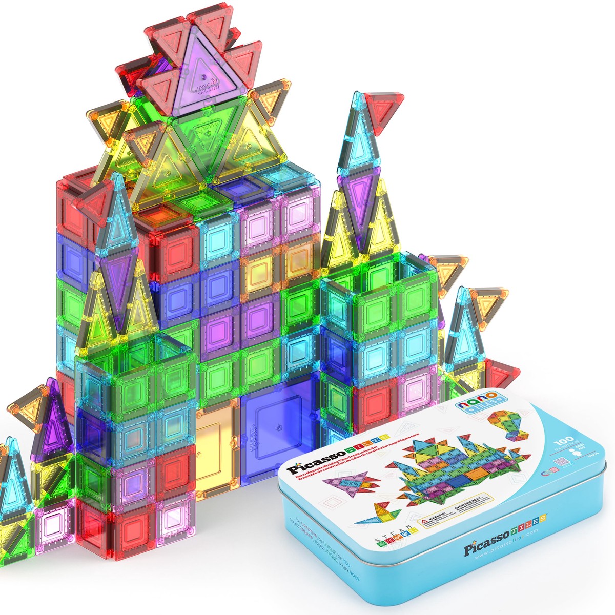 Picasso Tiles – Magnetic Nano Tiles Travel Set, 100 Pcs (Pn04)