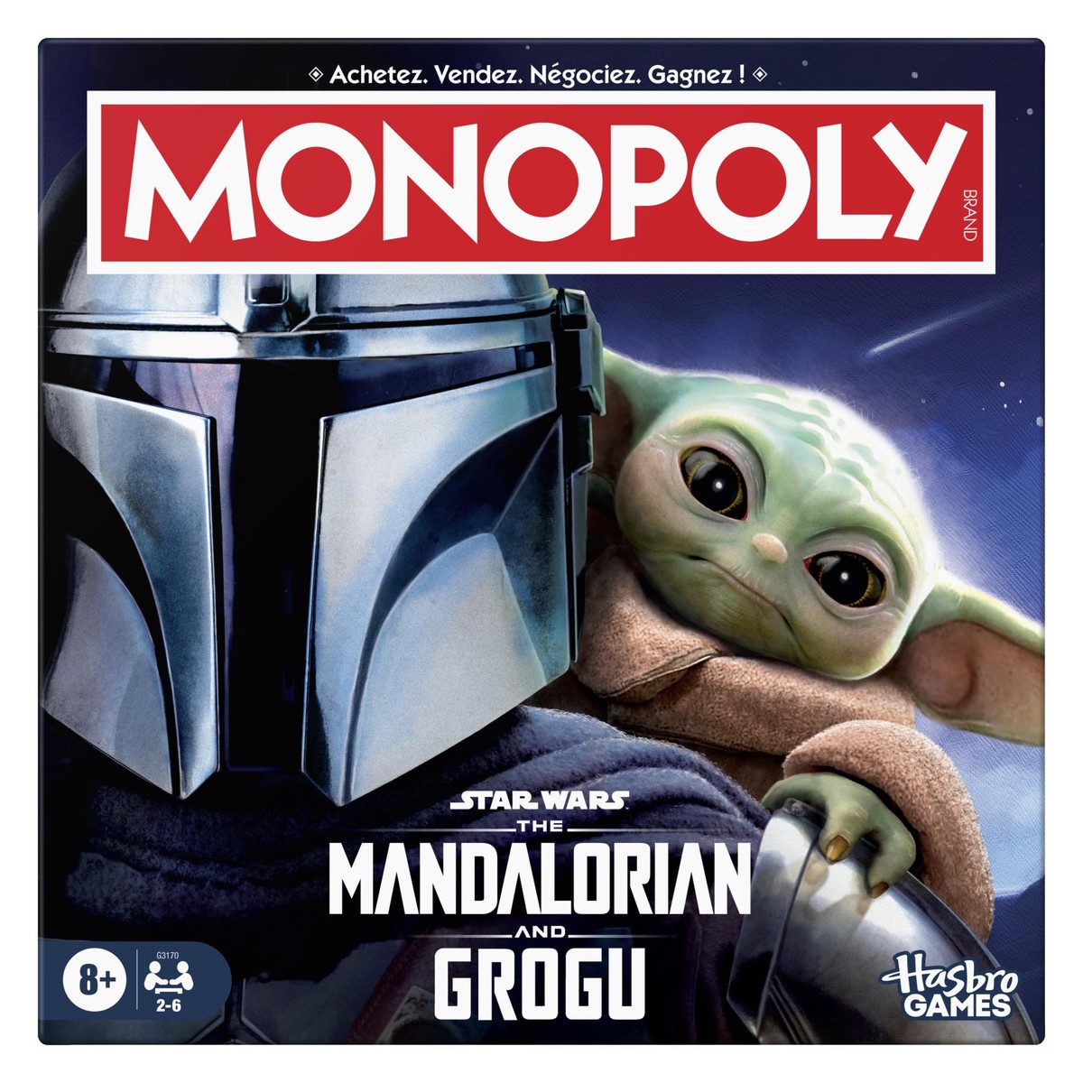 Monopoly : Star Wars The Mandalorian and Grogu, Brettspiel | inspiriert vom Film | Familienspiel fr Kinder und Erwachsene | 2 bis 6 Spieler | ab 8 Jahren franzsische Version
