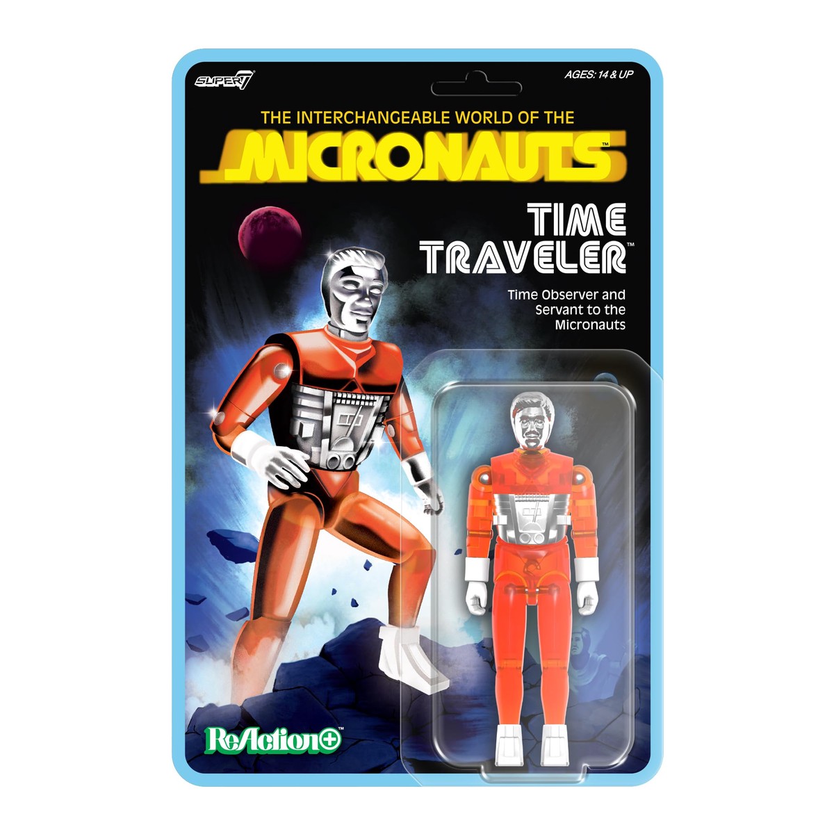 Super7 Micronauts Reaction+ Wave 04 Figurine Voyageur dans Le Temps (Orange translucide)