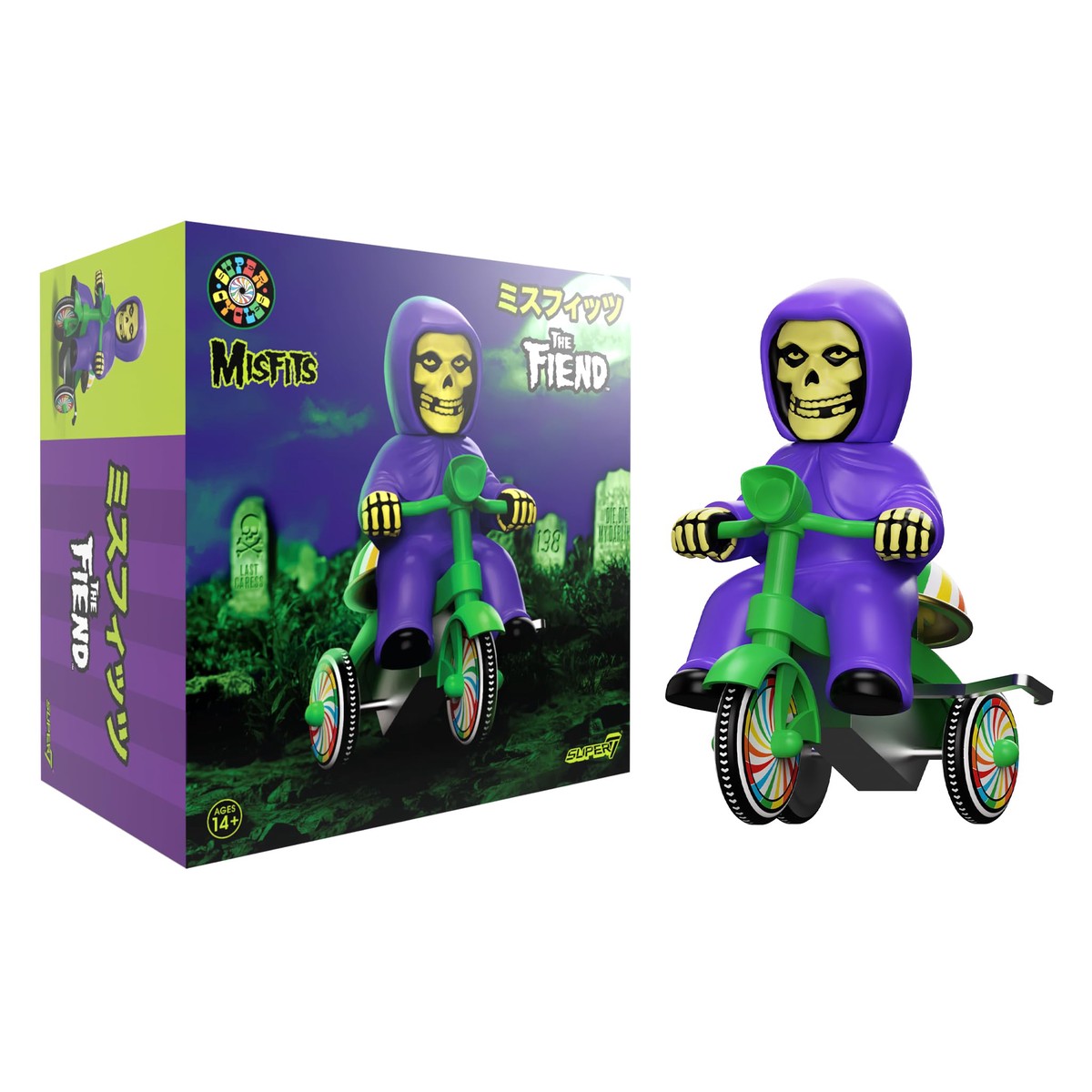 Super7 Misfits Super Cycles – Figura de accin de Fiend (morado con triciclo verde