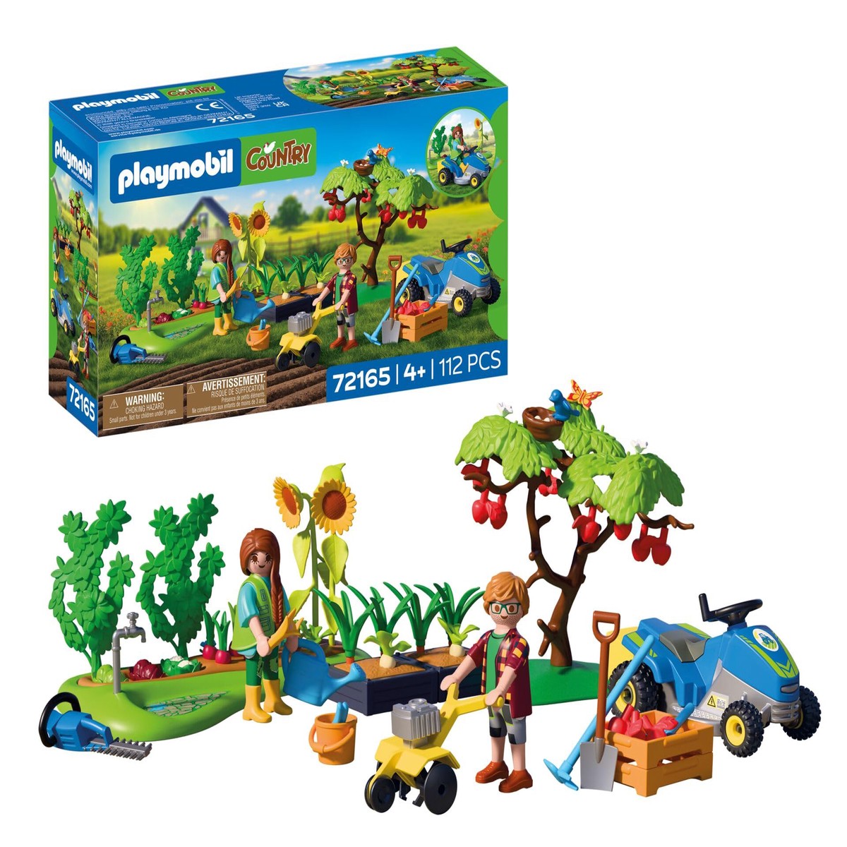 PLAYMOBIL | Country | Idyllische groentetuin | tuinset met zitgrasmaaier, oogstbare groenten en veel accessoires | voor kinderen vanaf 4 jaar | 72165
