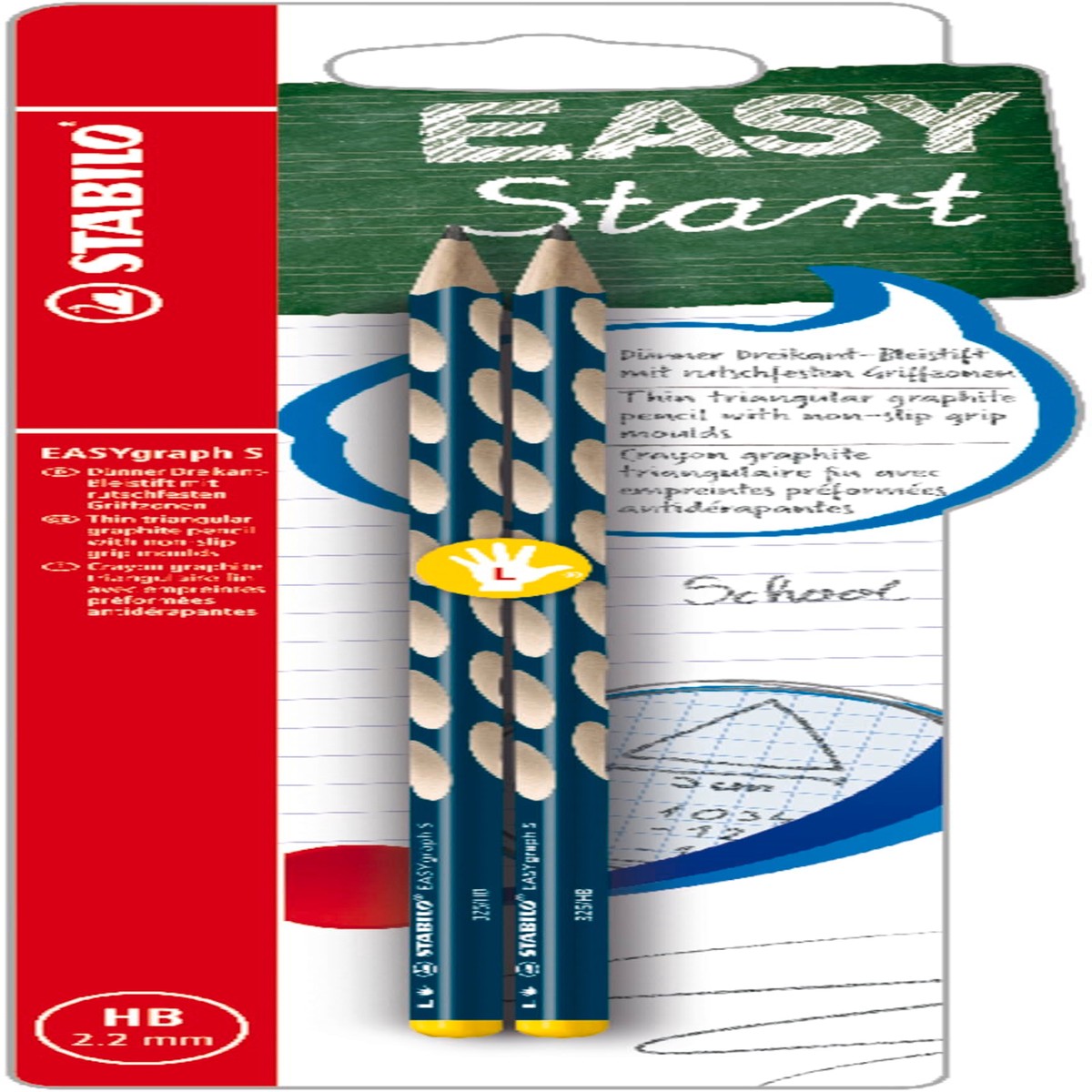 STABILO – Ergonomisch grafietpotlood voor linkshandigen – EASYgraph S – HB – 2 Stuks – Petrol – Blister