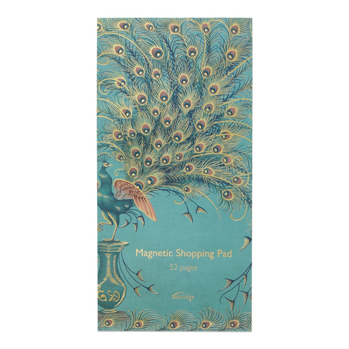 Magnetic Shopping Pad Peacock & Floral Design, 52 Tear-Off Pages, Magnetic Backing, Foil-Accented Notepad for Fridge