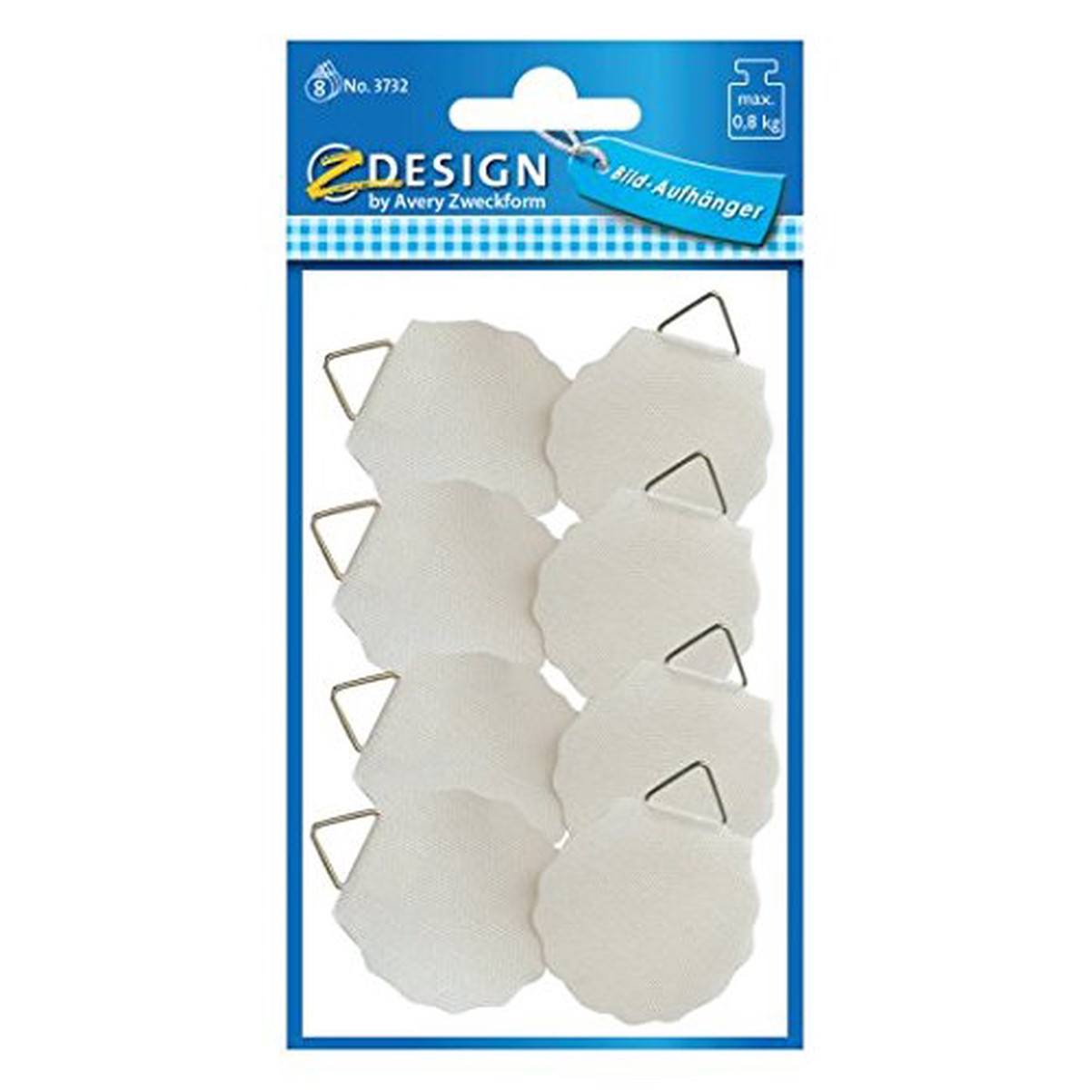 AVERY Zweckform 3732 Picture Hangers for Gluing 8 Pieces (Diameter 30 mm White Stickers, Load Capacity up to 0.8 kg / 800 g, Self-Adhesive, Very Stable, for Pictures, Plates and Decorative