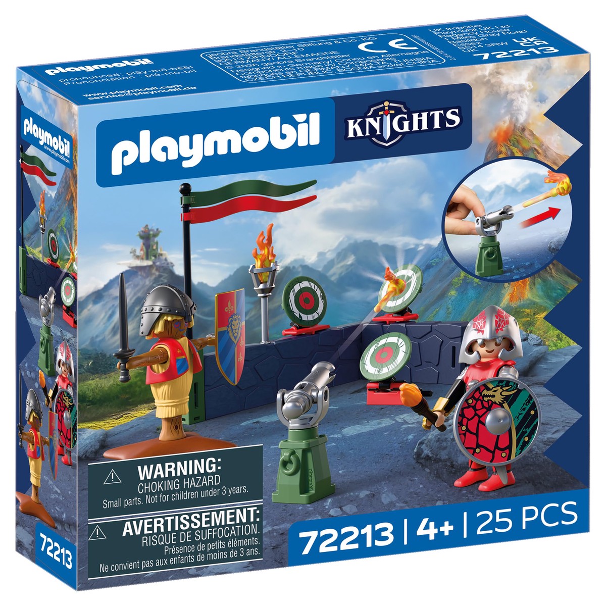 PLAYMOBIL Knights 72213 Vechttraining ridder van de draak, trainingszone met kanon, doelschijven, stropop en wapens, voor kinderen vanaf 4 jaar