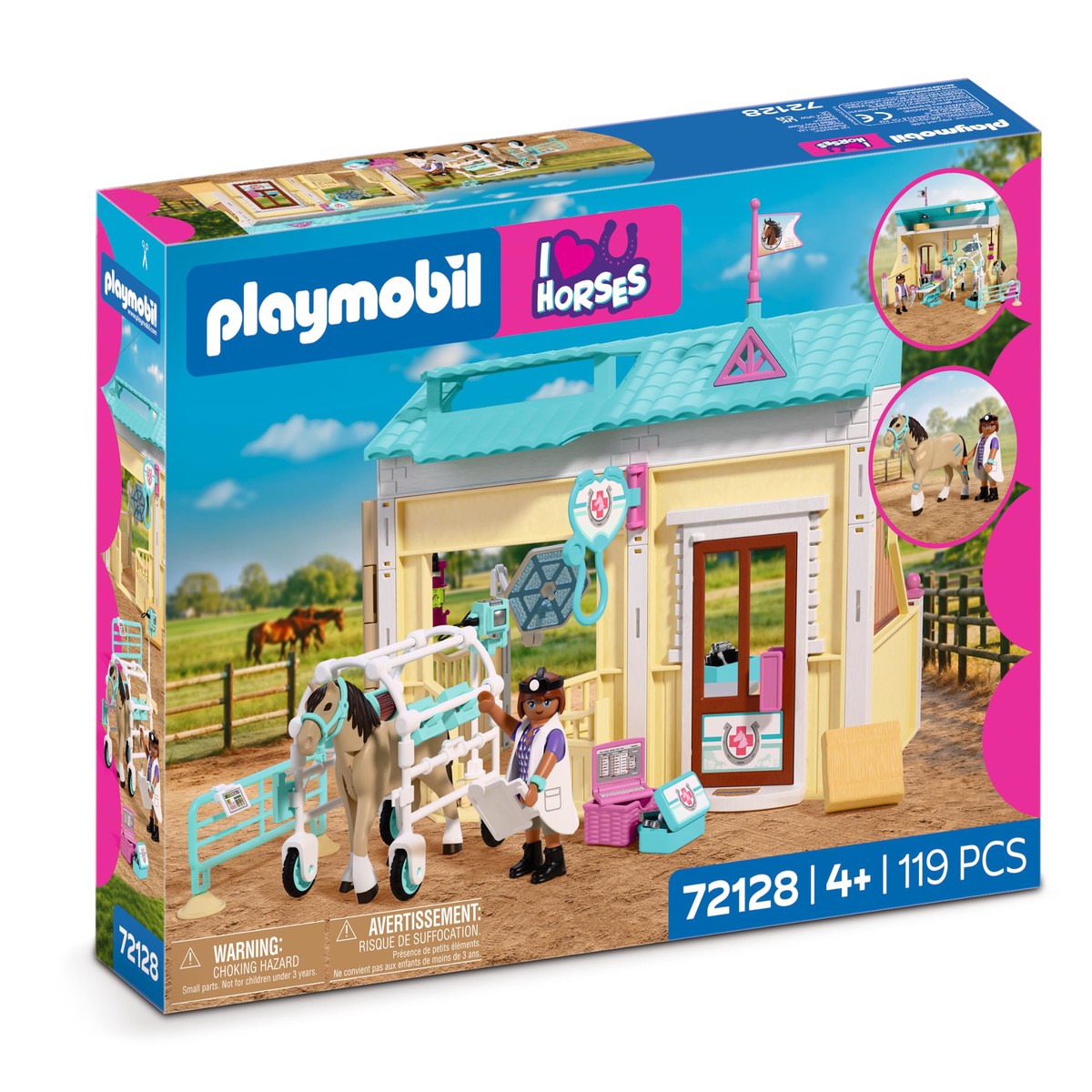 PLAYMOBIL I Love Horses 72128 Dierenkliniek, moderne paardenkliniek met behandelruimte, zonneterras en uitgebreide accessoires, voor kinderen vanaf 4 jaar