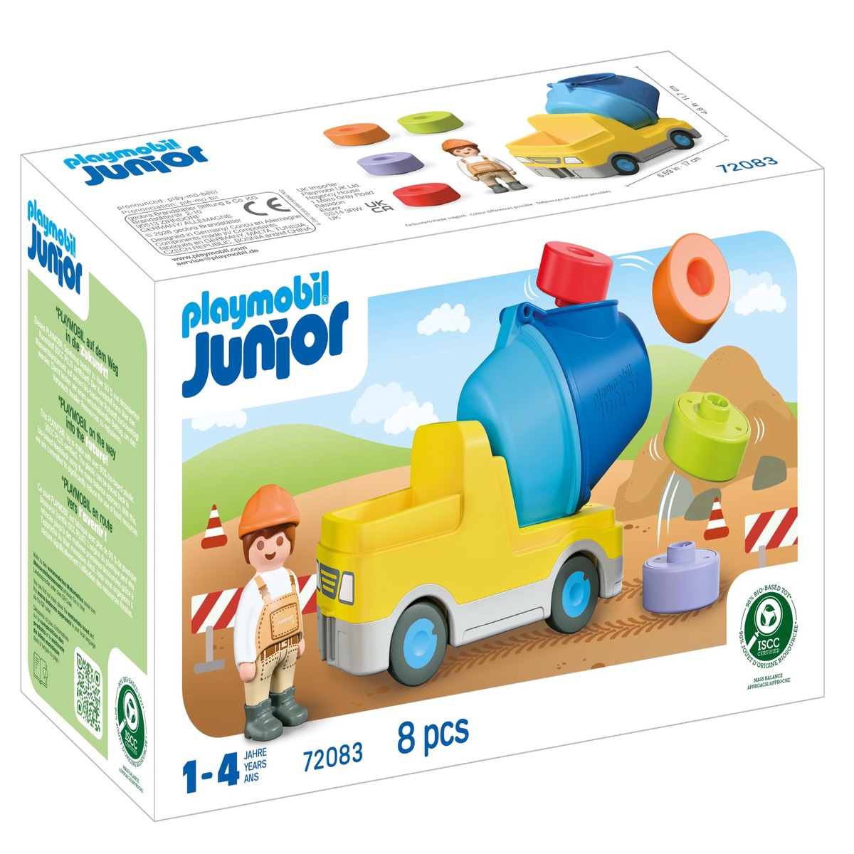 Playmobil | Junior | Betonmixer | Kleurrijk bouwvoertuig met afneembare trommel- en insteekblokken | voor kinderen vanaf 1 jaar | 72083