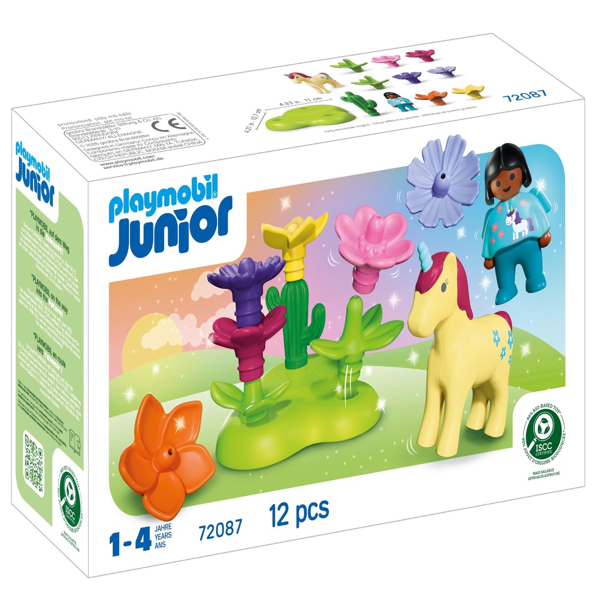 PLAYMOBIL Junior, eenhoorn-feentuin, magische tuinset met fee, eenhoorn en stapelbare bloemen, voor kinderen vanaf 1 jaar, 72087