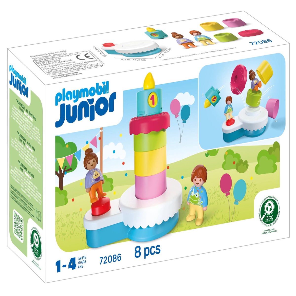 PLAYMOBIL | JUNIOR | JUNIOR: verjaardagstaart | Interactieve verrassingstaart met roterende kaars en figuren | Voor kinderen vanaf 1 jaar | 72086
