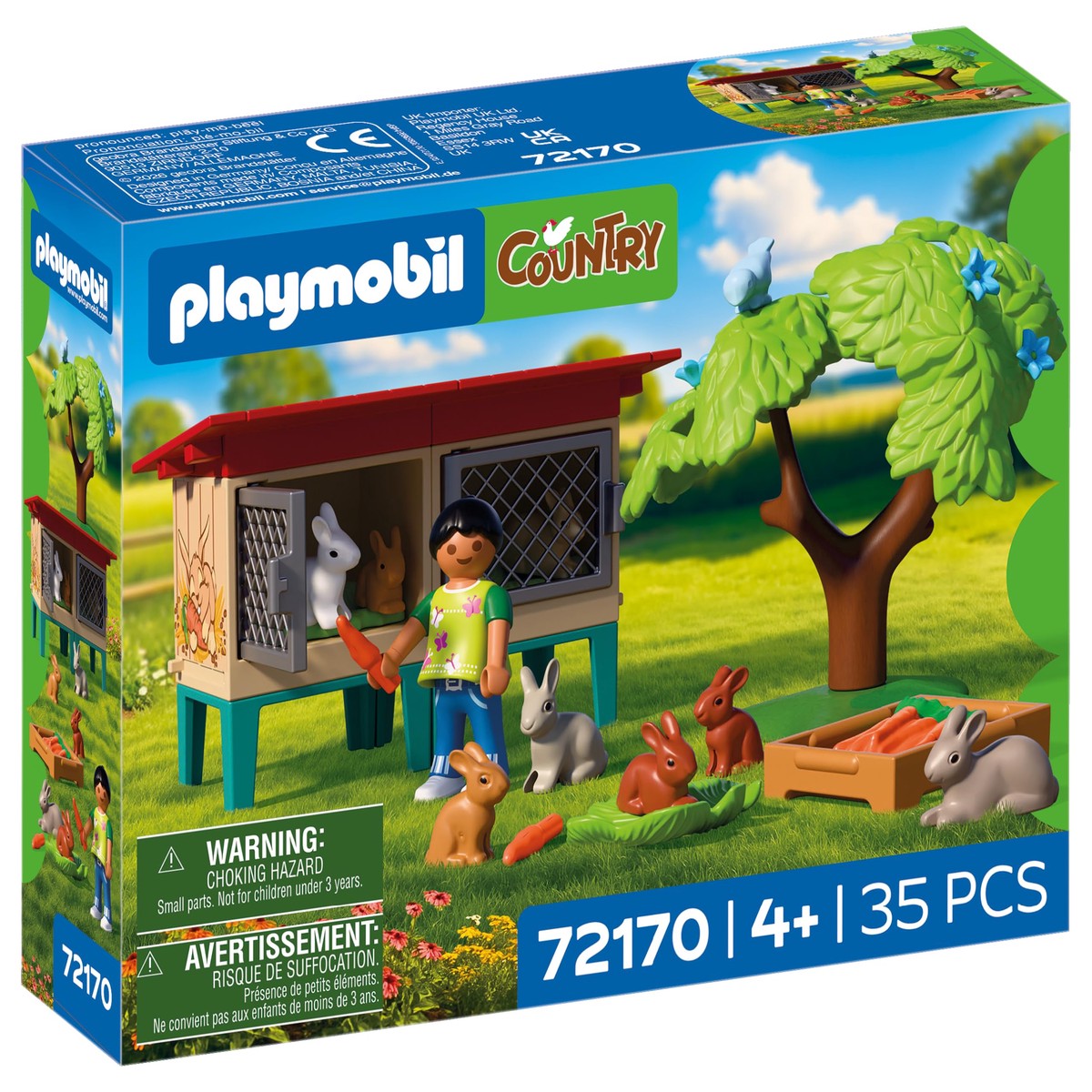 PLAYMOBIL Landelijk konijnenhok, set met konijnen, hazen, boom, voer en vele dieren, vanaf 4 jaar, 72170