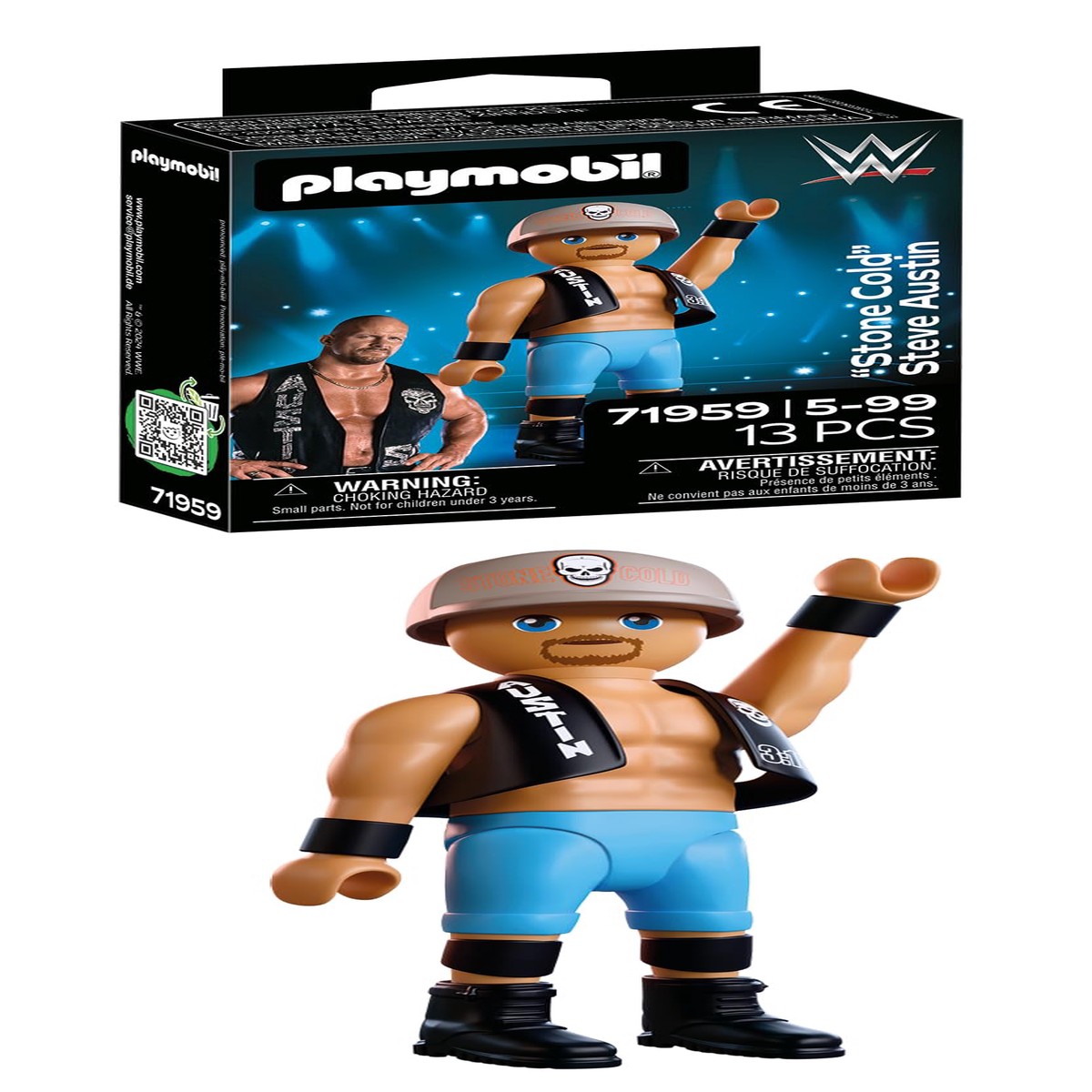 PLAYMOBIL WWE Stone Cold Steve Austin 71959 Supersterfiguur met accessoires en sokkel, voor fans vanaf 5 jaar