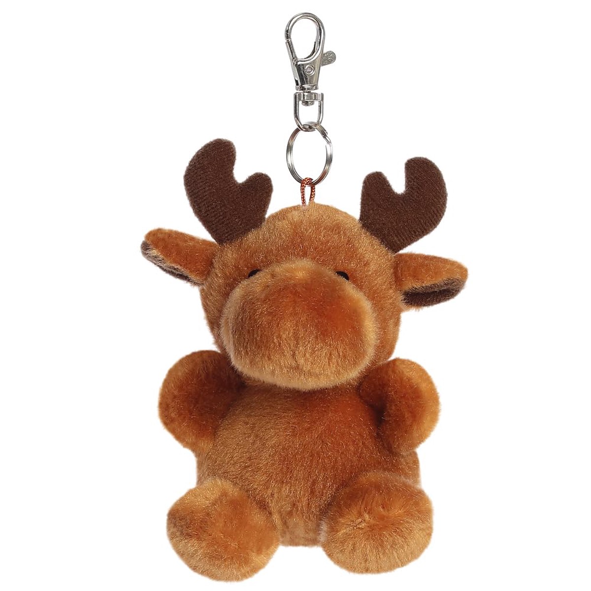 AURORA- 61673- Palm Pals Cinnamon Reindeer Clip-On 10cm Soft Toy – Fun Collectable Plush for Kids and Adult Collectors – Perfect for Christmas Decorations and Gifts – Brown