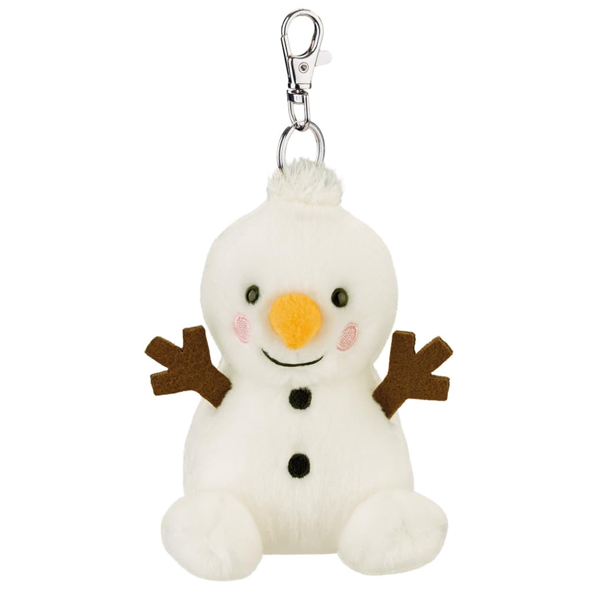 AURORA- 61674- Palm Pals Twig Snowman Clip-On 10cm Soft Toy – Fun Collectable Plush for Kids and Adult Collectors – Perfect for Christmas Decorations and Gifts – White