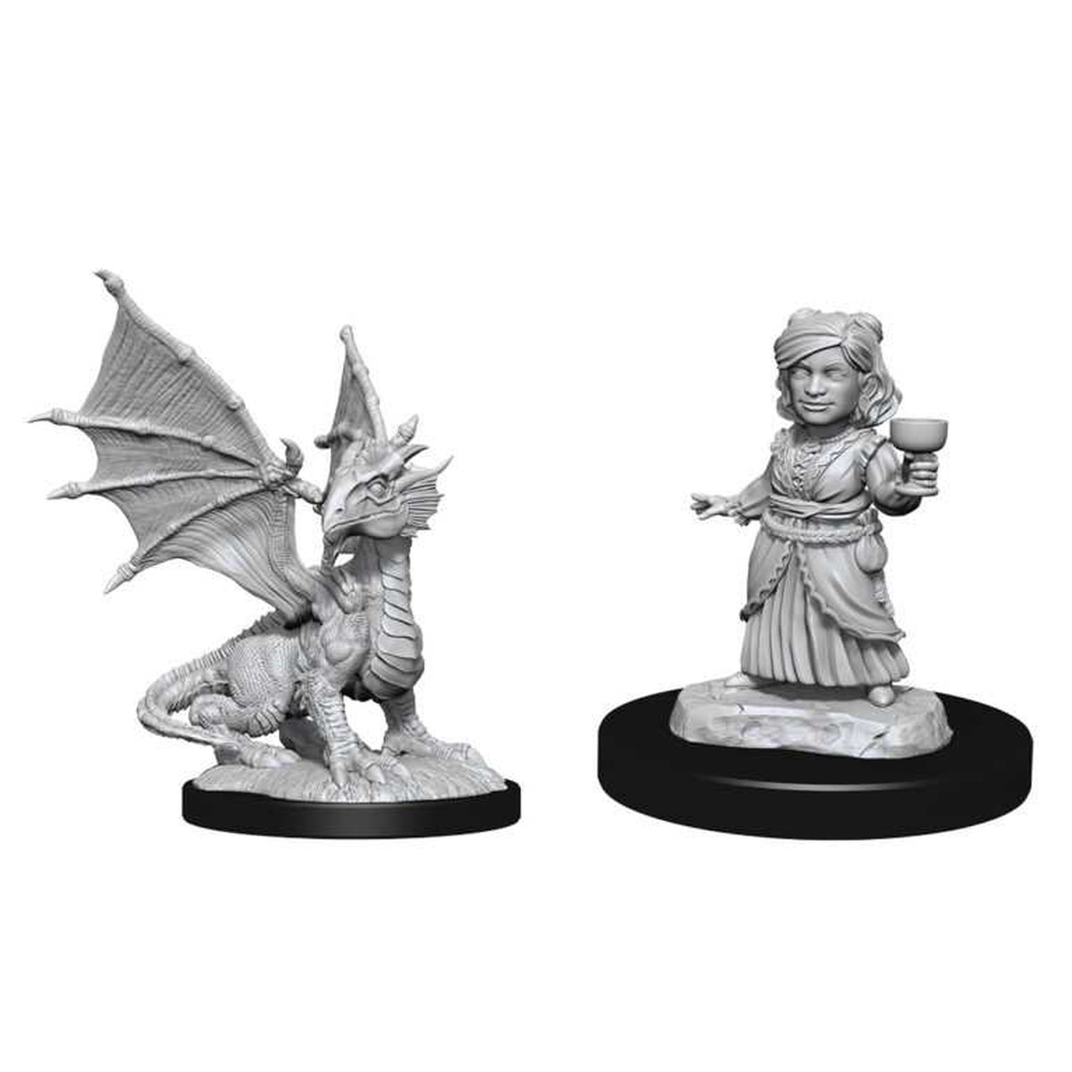 D&D Nolzur’s Marvelous Miniatures: Silver Dragon Wyrmling & Female Halfling