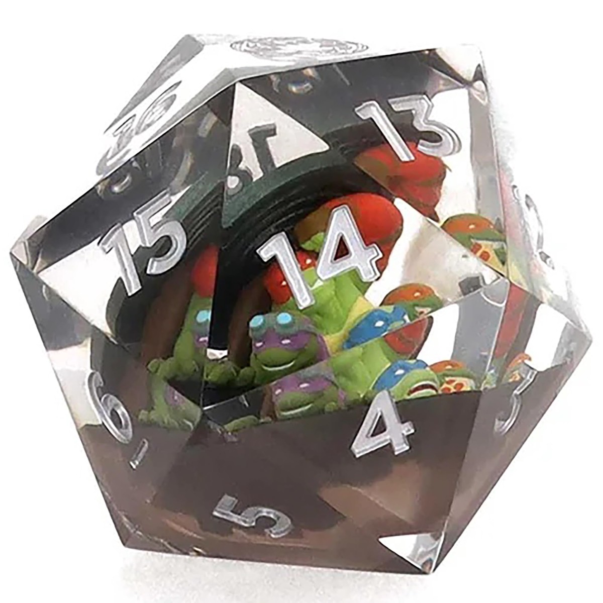 Magic The Gathering: Teenage Mutant Ninja Turtles – 55mm Spindown d20 Life Counter, 3D Figures Inside Resin, Black & Green, RPG Collectible Dice