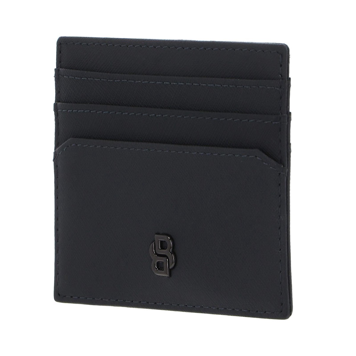 HUGO BOSS Leather Double B Card Holder Saffiano Grey Gray