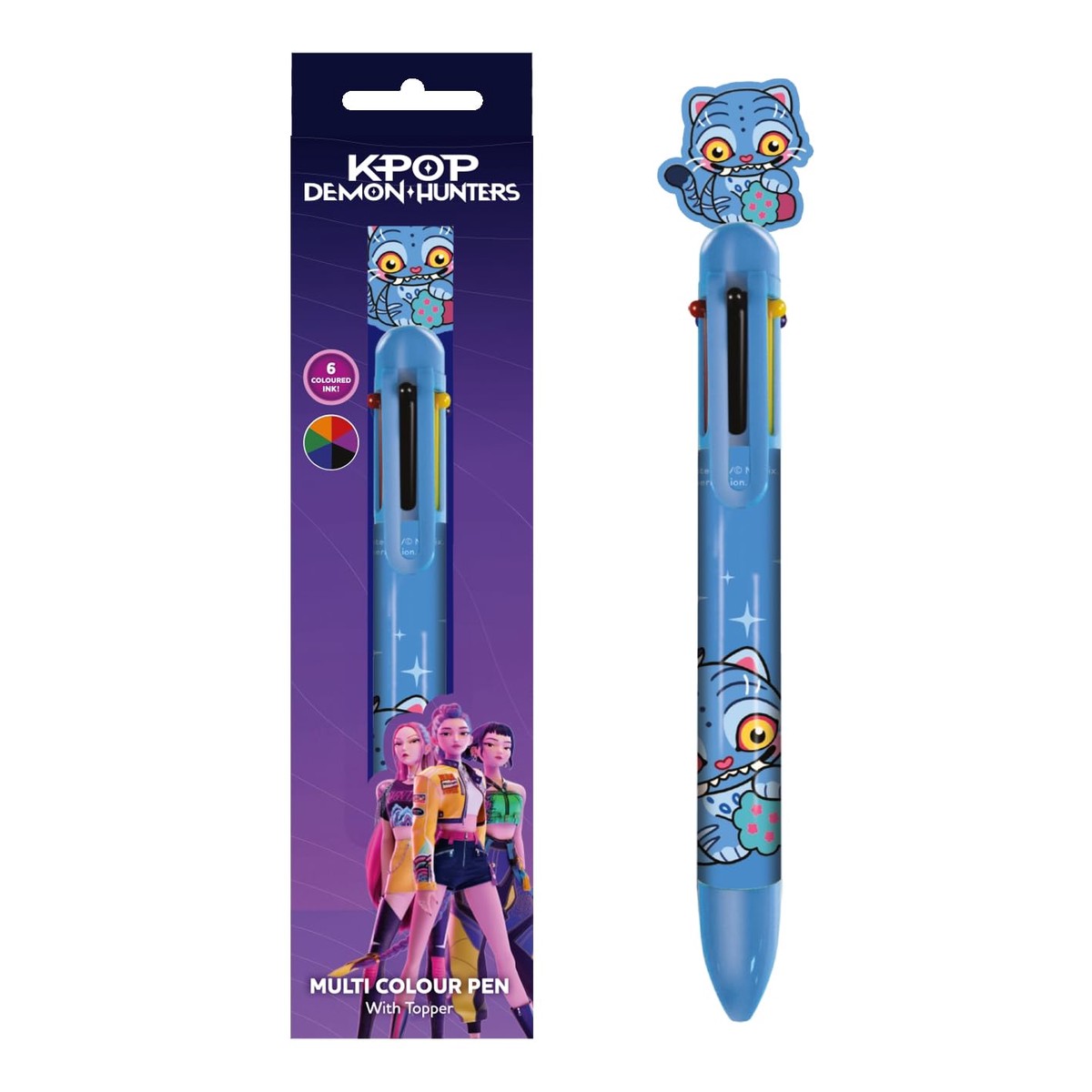 K Pop Demon Hunters Derpy Tiger Multi Colour Pen, Official Licensed Anime K Pop 4 Colour Ballpoint Pen, Retractable Writing Pen for School, Study, Office Supplies, Desk Accessories, Fan Gi