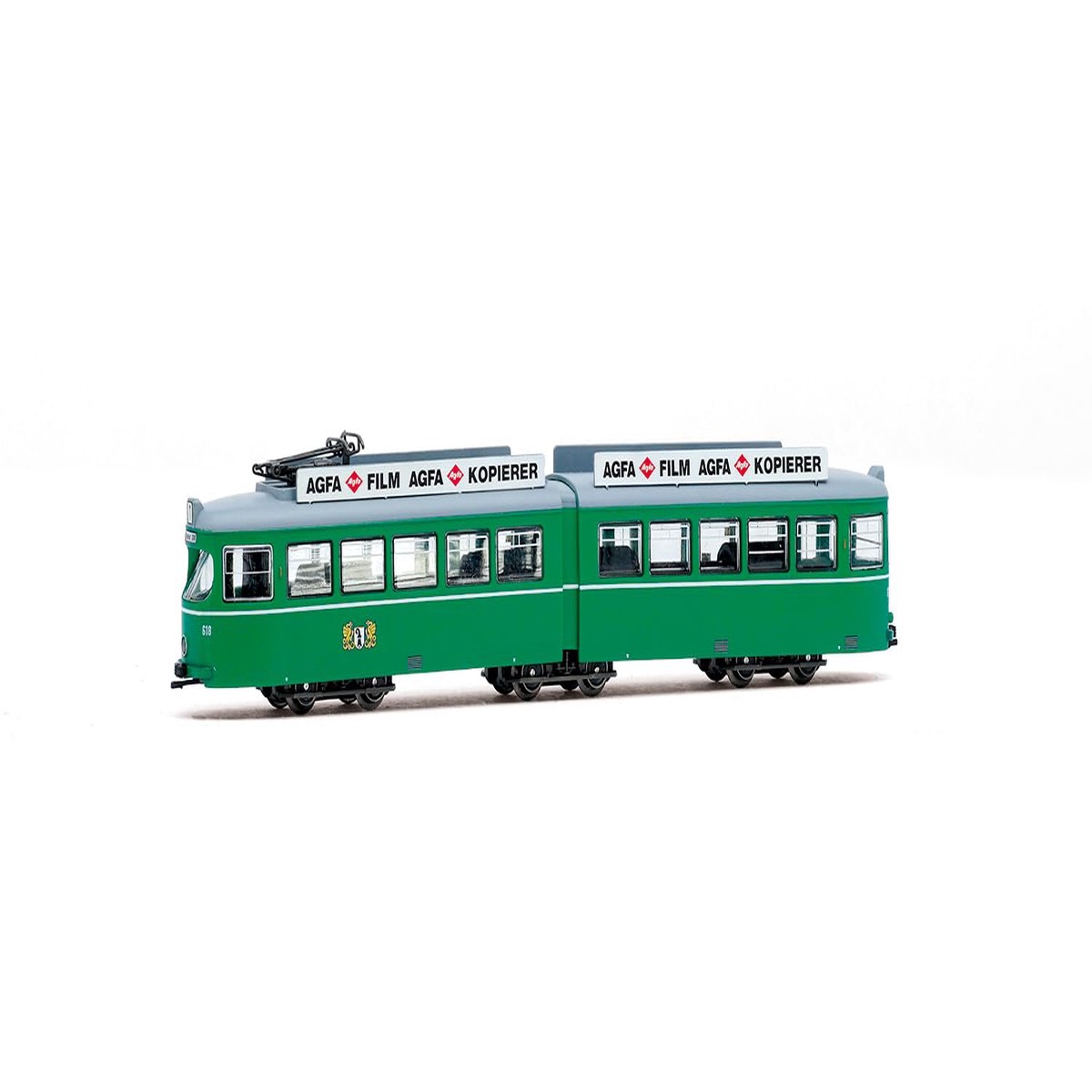 Basel, Duewag Tram, Green With Advertising Ep. Iv-V