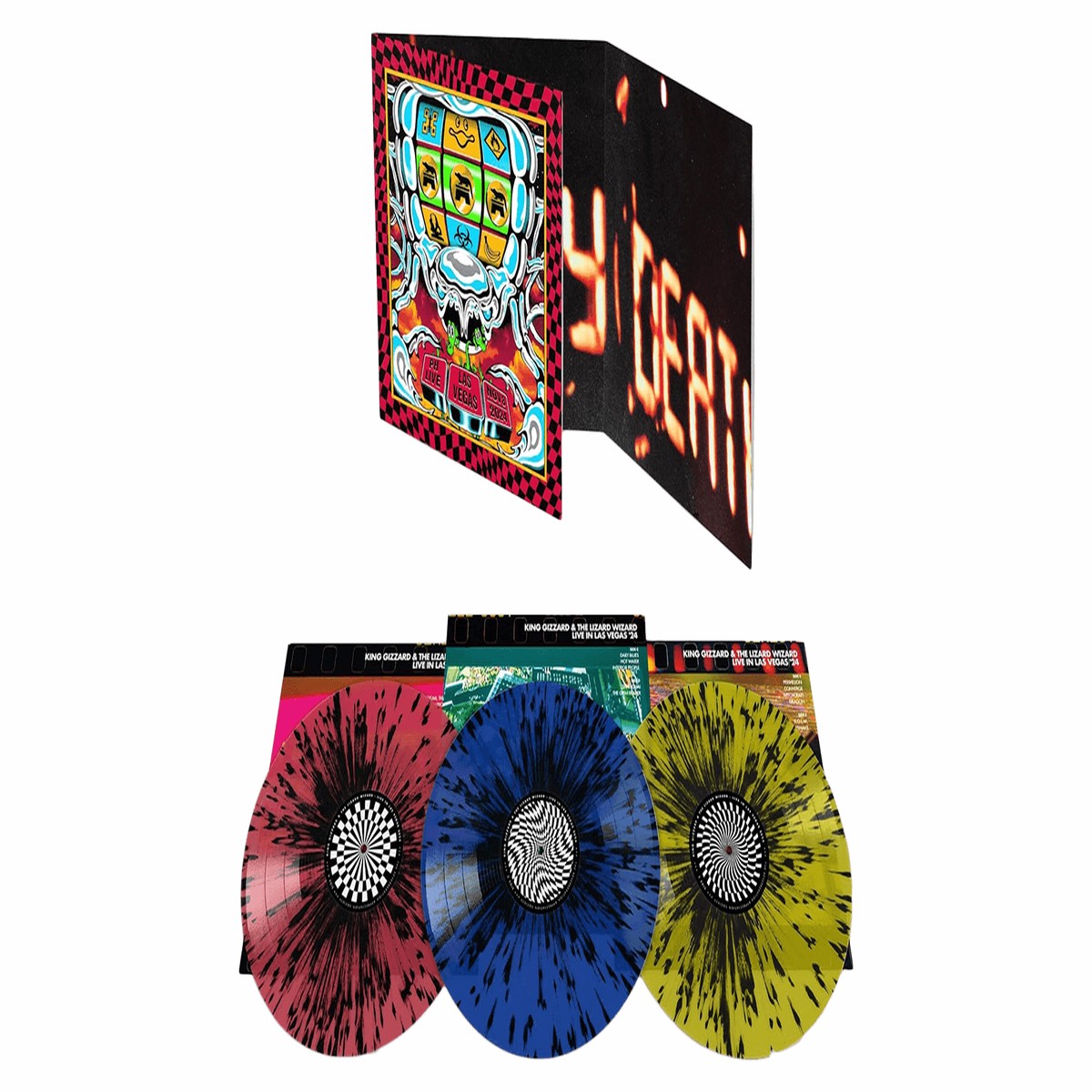 King Gizzard & The Lizard Wizard : King Gizzard – Live in Las Vegas ’24 (Triple Gatefold Red, Blue & Yellow Splatter Vinyl)
