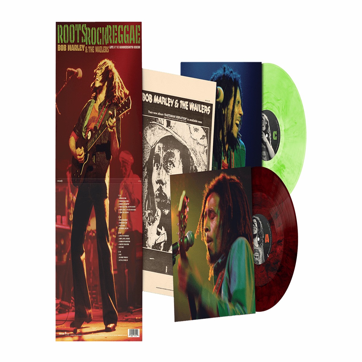 Bob Marley & The Wailers : Roots, Rock, Reggae – Live at the Hammersmith Odeon (Molten Red & Peridot Swirl Green Vinyl)(Exclusive to The Record Hub.com)