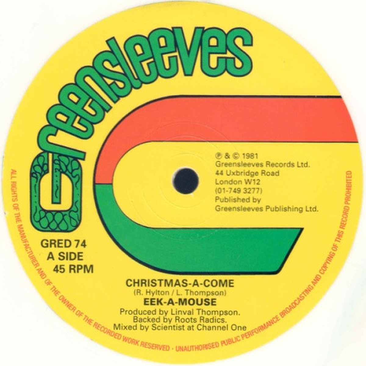 Eek-A-Mouse / Lee Van Cleef – Christmas-A-Come / Gone Water – 12″ Colored Vinyl
